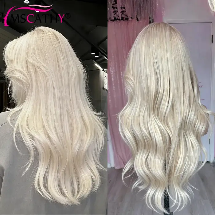 Perruques en cheveux humains blondes perlées superposées 220% pour femmes, perruque ondulée sans col