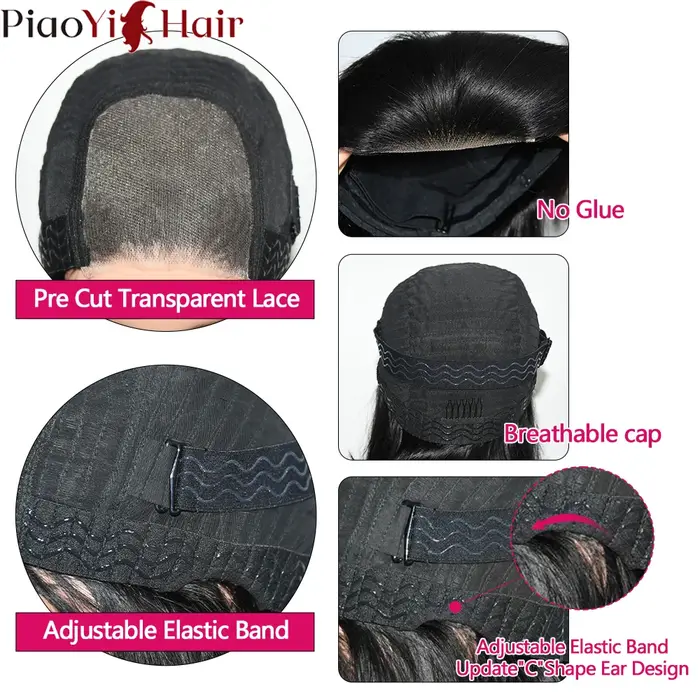 Bob Perruque Lace Wig sans colle ondulée