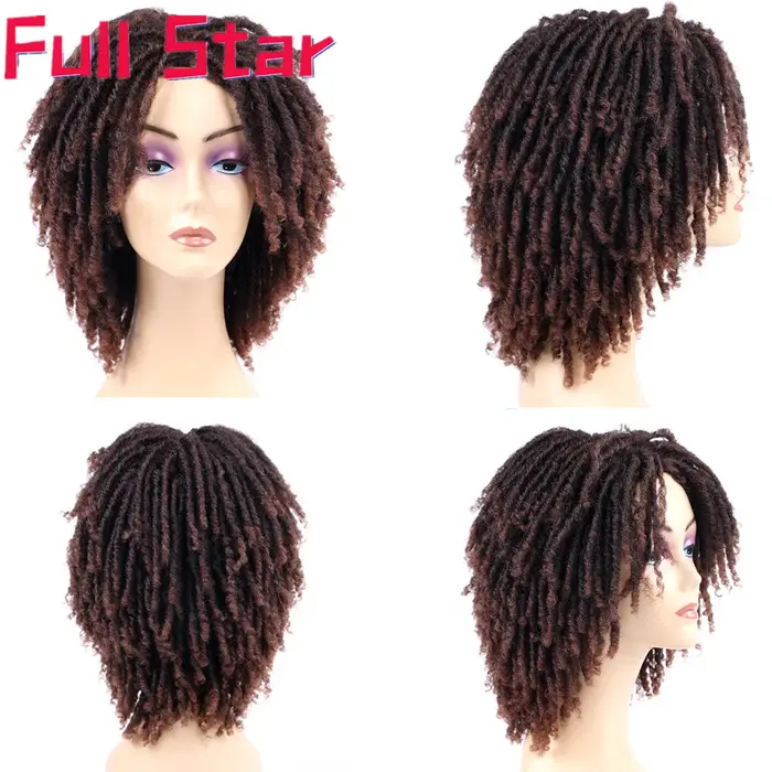 Full Star 14 "perruque bouclée Dreadlock pour femme noire Ombre bordeaux couleur marron court bouclé Soul Locs tresses perruques fête usage quotidien