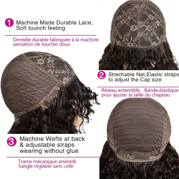 Perruques de cheveux humains bouclés péruviens avec frange courte coupe lutin Bob perruque brun rougeâtre sans colle