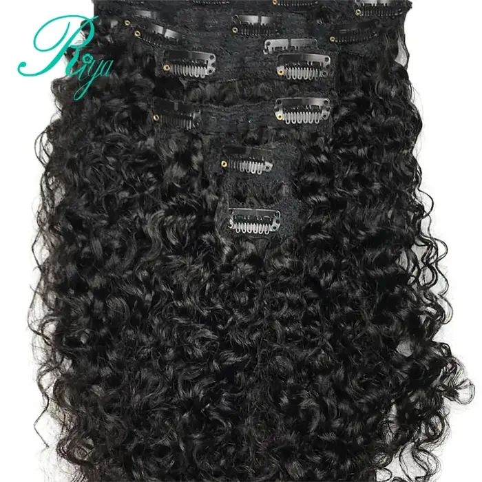 Extensions de cheveux brésiliens Remy 100% naturels bouclés à Clip, couleur noire naturelle, 8 pièce
