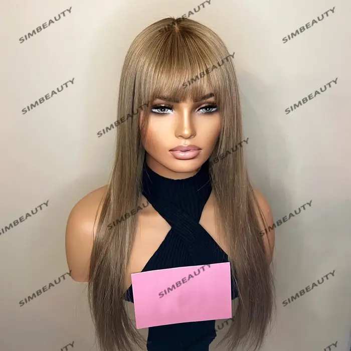 Perruque Lace Front Wig naturelle indienne Remy, cheveux lisses et longs, blond ombré, sans colle, a