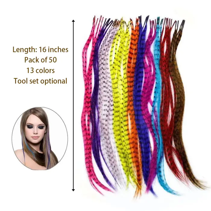Extensions de cheveux en plumes synthétiques 16 pouces 50 brins/paquet