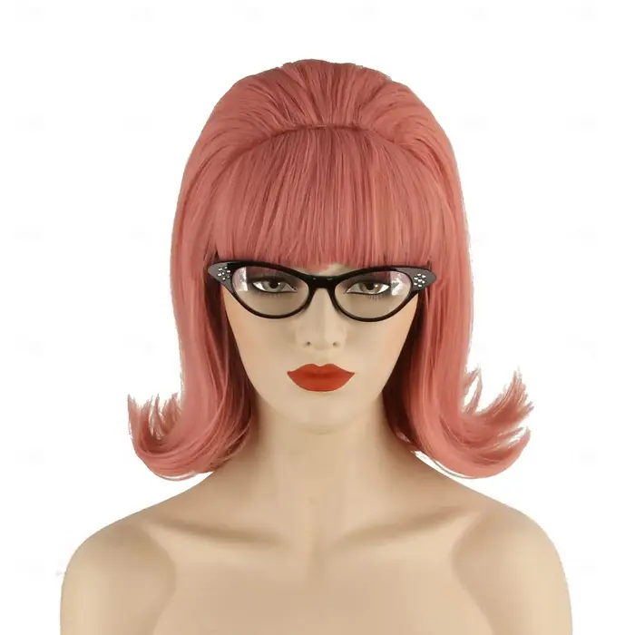 HAIRJOY cheveux synthétiques rose updo perruque 70s Pinup Pelucas 60s ruche Look Vintage Halloween Costume femmes