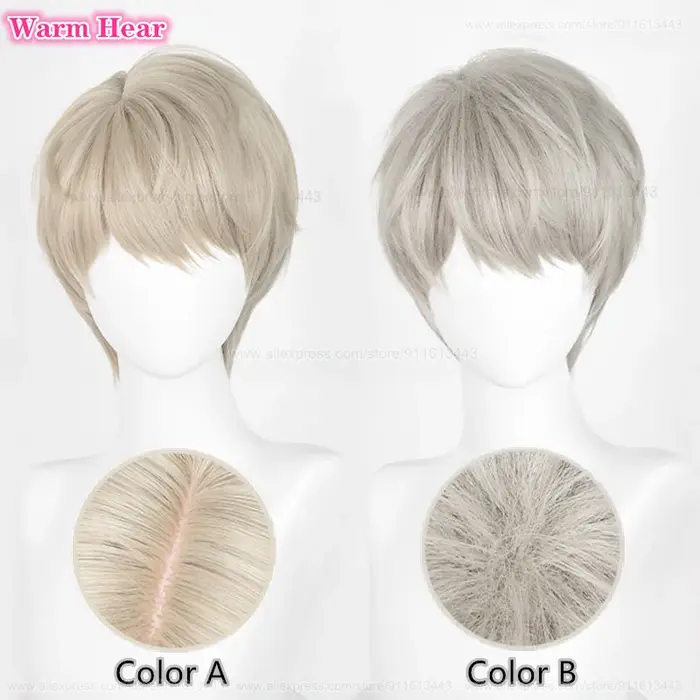 Xavier perruque synthétique jeu court unisexe 30 cm gris clair or/gris Cosplay Anime perruques résistant à la chaleur