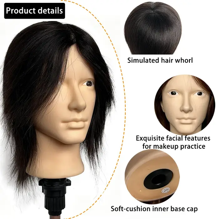 Tête de mannequin en cheveux humains 100% naturels de 8 pouces avec boucles réalistes