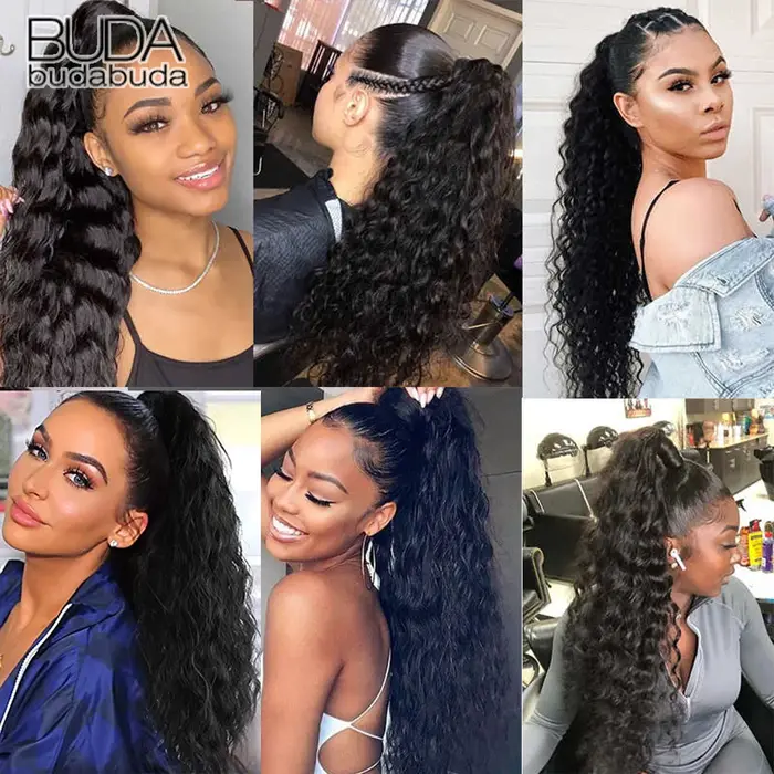 Extensions de cheveux bouclés ondulés queue de cheval longue pince à griffe synthétique