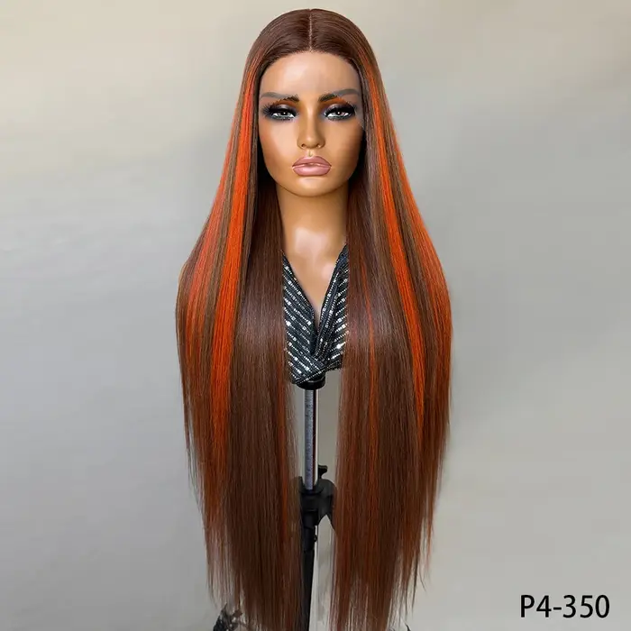 Perruque Lace Front Felek Highlight Super Longue et Droite 40 Pouces Synthétique T-Part 13x4x1 en Fi