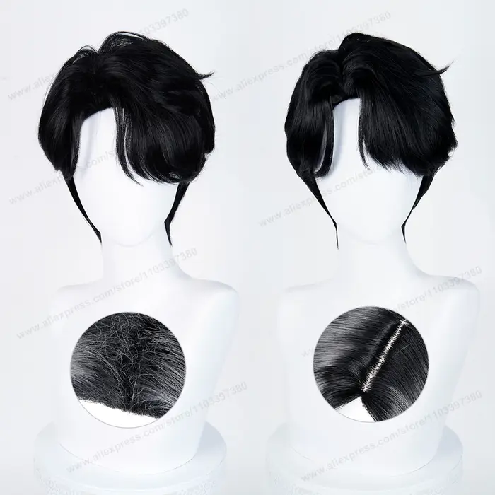 Saja Boys Jinu Cosplay perruque synthétique 28 cm court noir hommes cheveux Anime résistant à la chaleur perruques