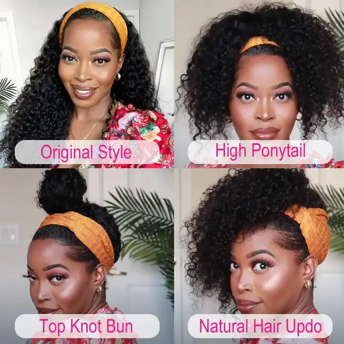 Perruque bandeau cheveux humains crépus bouclés MYLOCKME sans colle pleine Machine faite brésilienne Remy perruques
