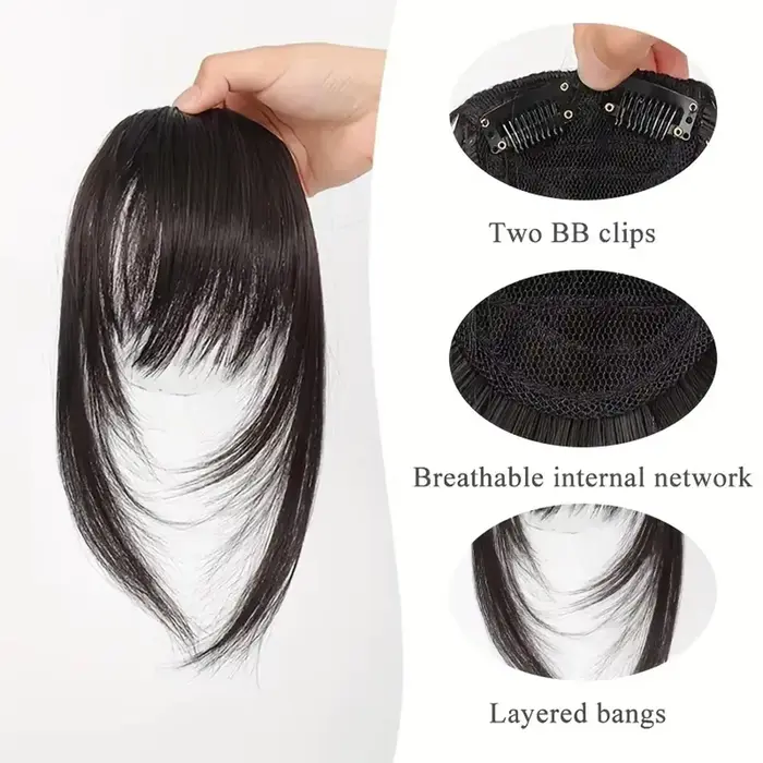 Extensions de cheveux synthétiques droites pour femmes avec frange superposée