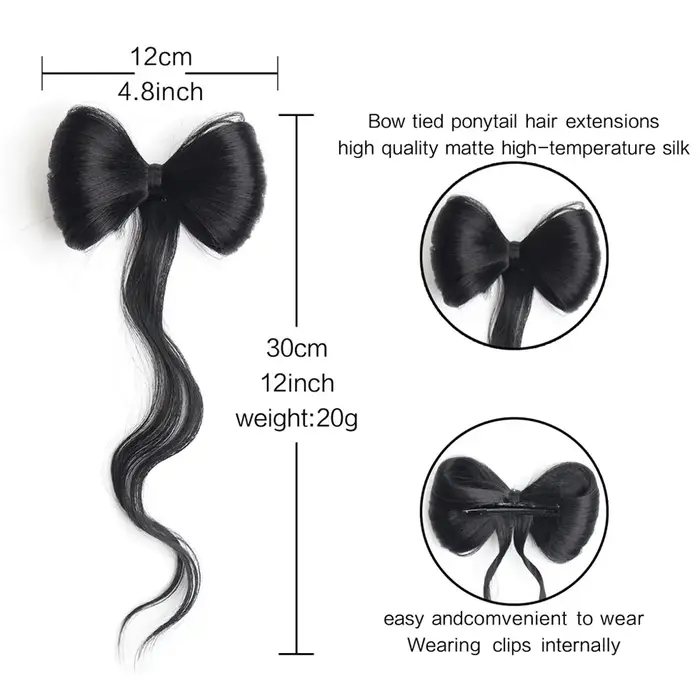 Extensions capillaires synthétiques en forme de pince à griffes avec nœud papillon