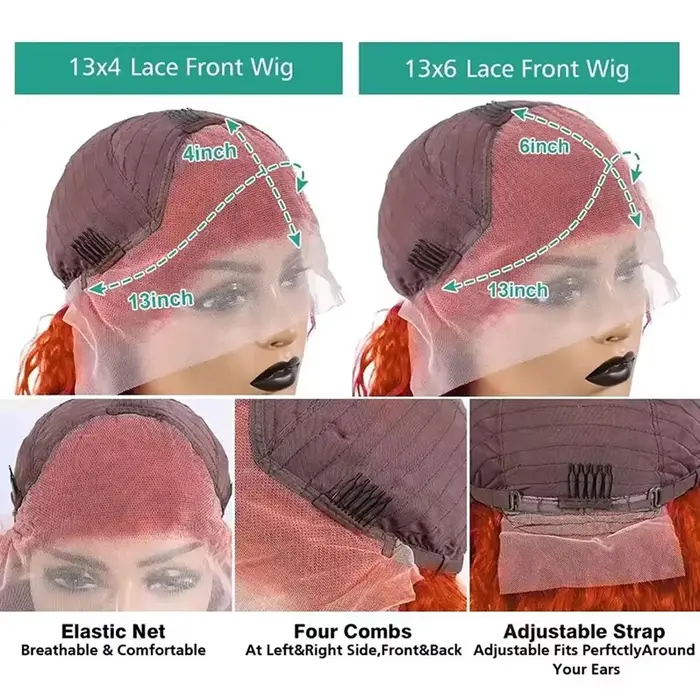 Perruque Lace Front Wig synthétique Body Wave de couleur Orange gingembre 13x4 pour femmes
