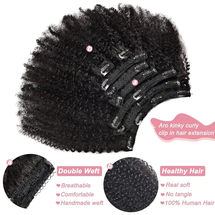 Extensions de cheveux humains bouclés crépus 4C à clipser