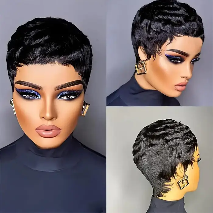 Perruques pour femmes noires coupe lutin perruques de cheveux humains pour les femmes usage quotidie