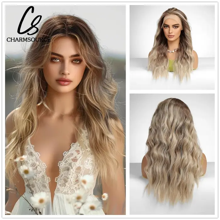 13x4 dentelle avant perruques marron Ombre Blonde synthétique longue ondulée bouclés