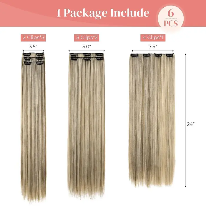 Extensions de cheveux synthétiques noirs 24 "/60cm 140g 6 pièces/ensemble femmes longue ligne droite pleine tête pince 16 Clips Ombre fibre résistante à la chaleur