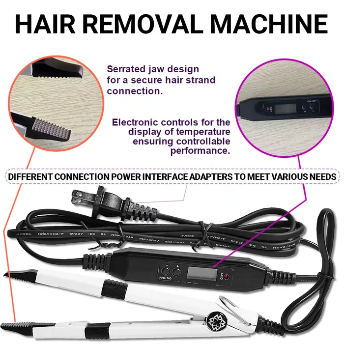 Ensemble d'extensions de cheveux à lumière UV avec outils de colle légère en V et briquet à durcissement pour une coiffure parfaite et des extensions longue durée