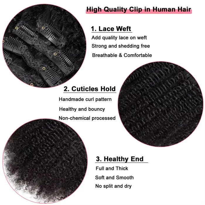Extensions de cheveux humains afro à clipser
