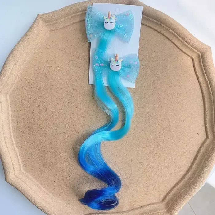 2 pièces nouvelle belle princesse arc-en-ciel licorne perruque filles épingles à cheveux chapeaux pour enfants pinces