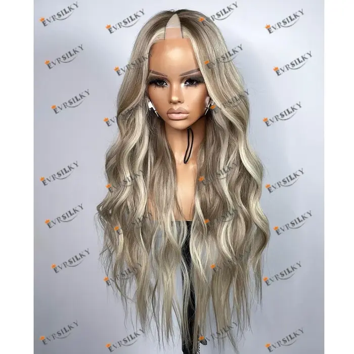 Perruques complètes en cheveux Remy pour femmes noires, perruques en U, balayage blond platine, tail