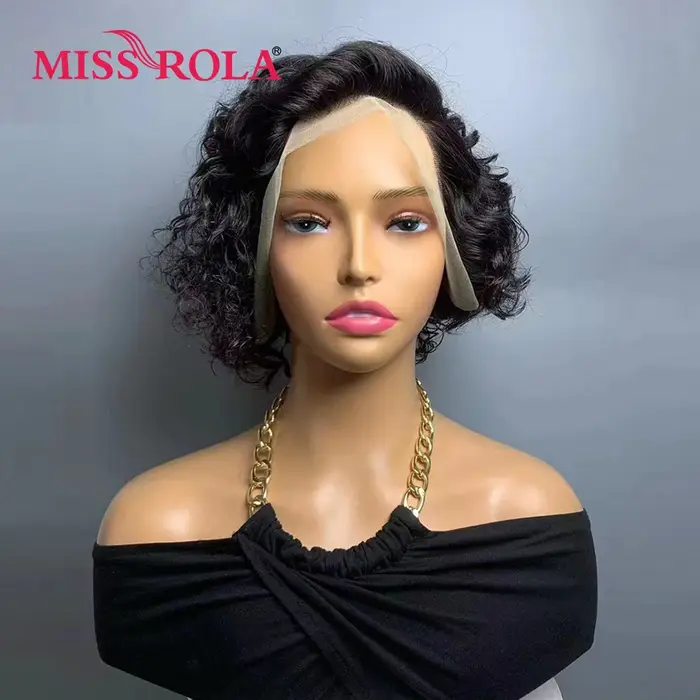 Miss Rola-Perruque Brésilienne Bouclée, Cheveux Naturels Remy, Coupe Pixie, Balayage Noir 99J, 13x4, 12A