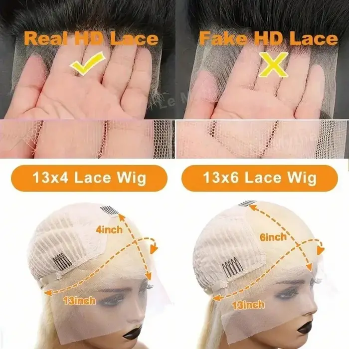 Perruque de cheveux humains lisses, 38 pouces, 613, avec Baby Hair, dentelle Hd 13x4, blond 613, nœu