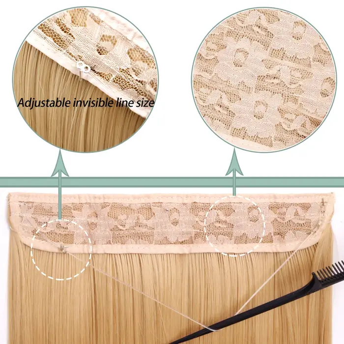 Pas de Clips Extension de cheveux naturels synthétiques artificiels postiche longue droite Blonde noir couleur mixte