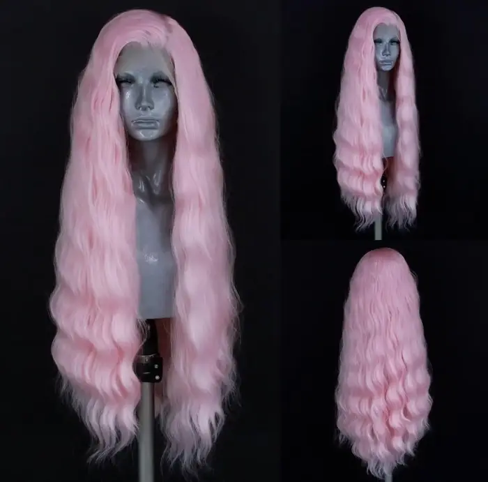 Perruque Lace Front Wig synthétique ondulée Blonde platine