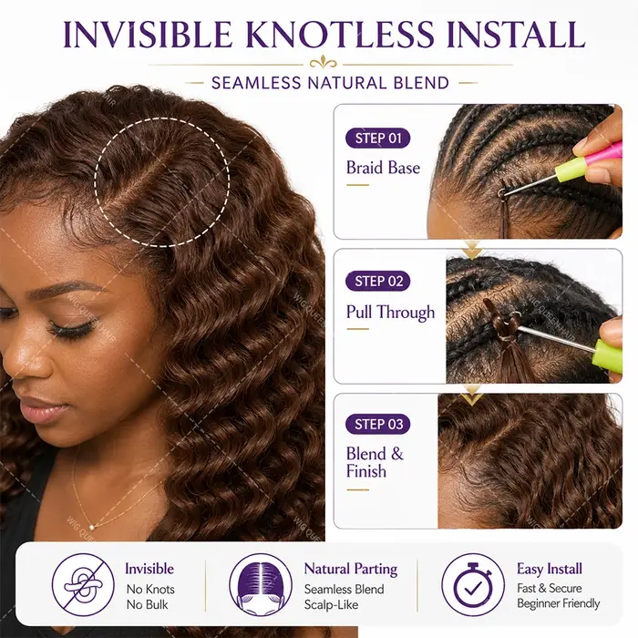Extensions de cheveux au Crochet brun vague profonde