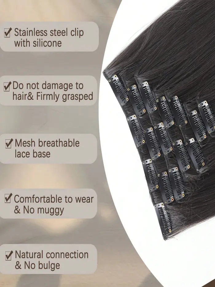 Extensions de cheveux synthétiques lisses à clipser