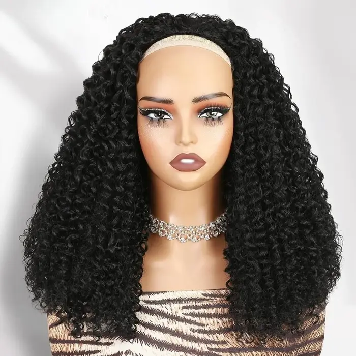 Demi-perruques synthétiques afro bouclées avec bandeau, version améliorée 3-en-1, avec cordon de ser