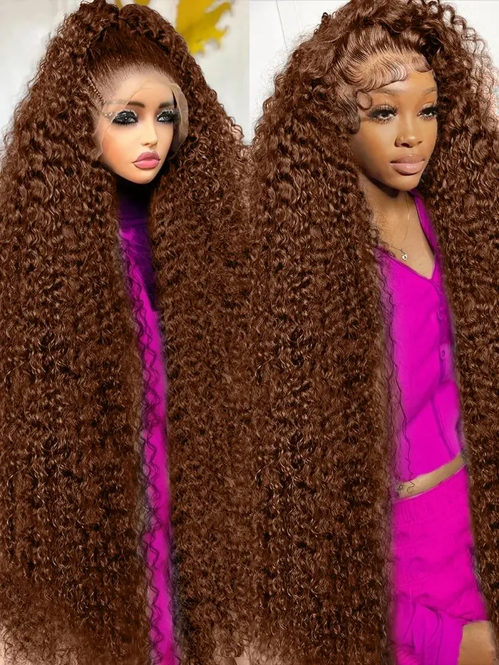 Perruque Lace Front Wig Deep Wave Naturelle Bouclée Brun Chocolat, 13x6, 40 Pouces, Densité 300, Doc