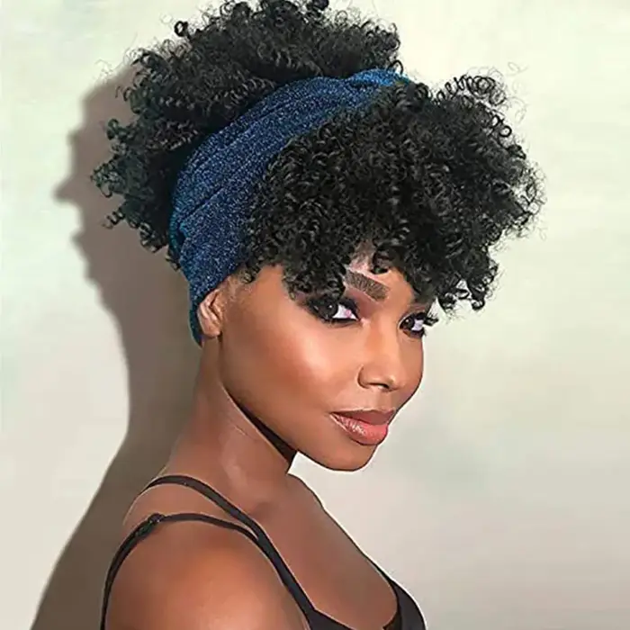 Perruque bandeau faite à la Machine de cheveux humains Remy avec des perruques Afro bouclées