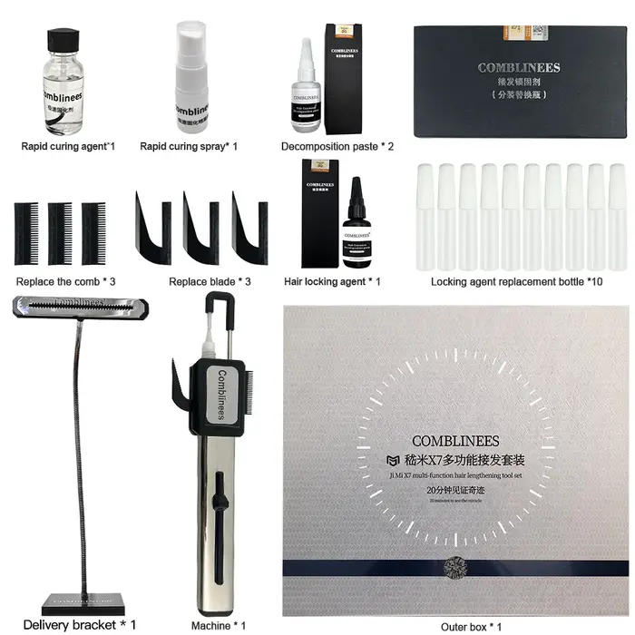 Comblinees P1 Kit d'extension de cheveux de Salon professionnel Gel de colle glacée liaison rapide sans lumière UV