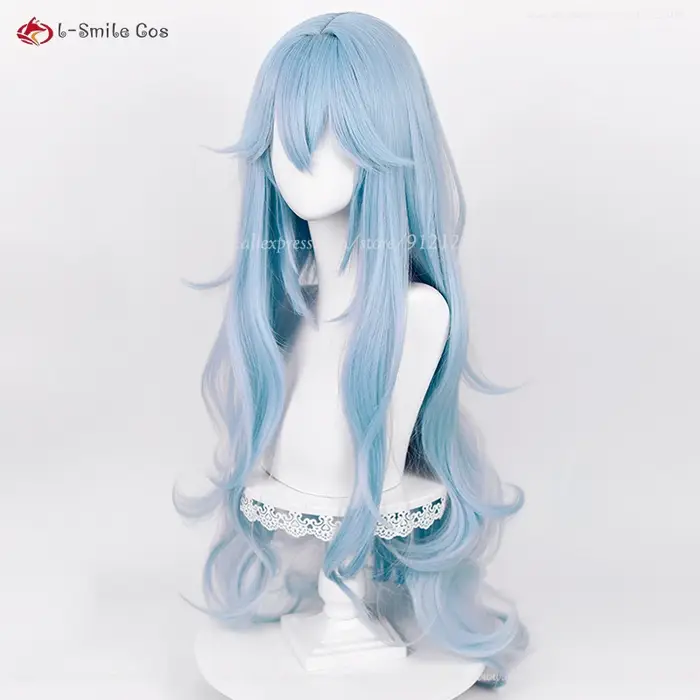 Haute qualité Anime EVA 100 cm de Long Ayanami Rei Cosplay perruque Cyan bleu cheveux bouclés résistant à la chaleur