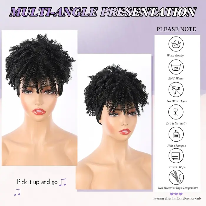 Afro Ombre brun bandeau perruque courte