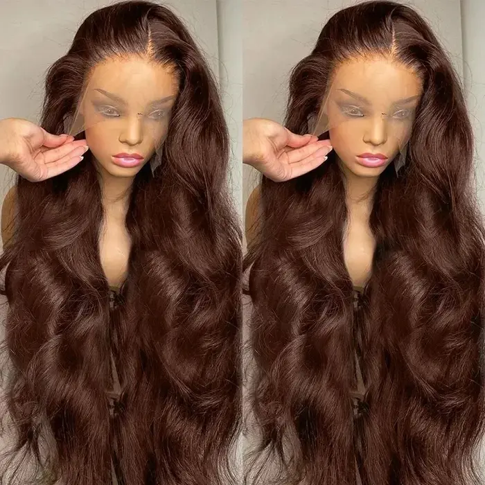 30 40 pouces brun chocolat perruques de cheveux humains vague de corps 13x5 13x6 HD dentelle avant p