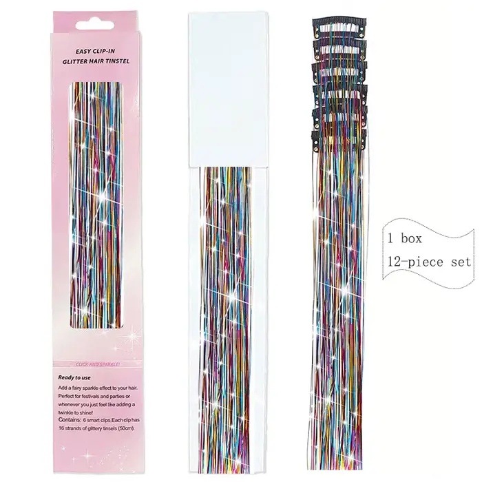 Extensions de cheveux synthétiques de 20 pouces - Ensemble de 12 accessoires pour cheveux colorés et