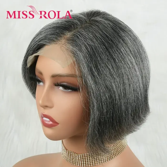Miss Rola brésilien 4X4 dentelle avant perruques de cheveux humains reflets gris # 44 perruque