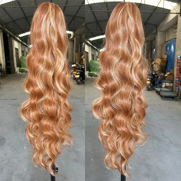 Queue de cheval Magicae 28 pouces, ombré brun blond 27/613, extension de cheveux synthétiques à clip