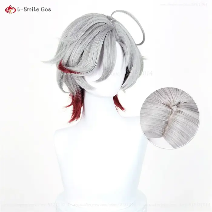 Illuga Cosplay perruque 35 cm argent gris rouge perruques mixtes pour hommes