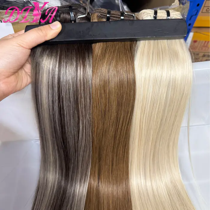 Extensions de cheveux vietnamiens lisses, tissage de cheveux humains, blonds avec mèches décolorées,