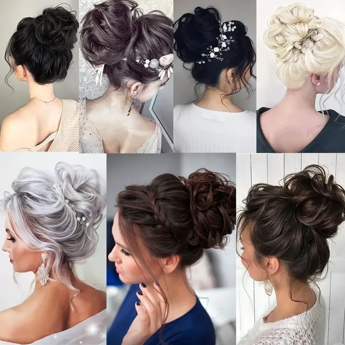 Grand Chignon désordre morceau de cheveux ondulés bouclés chouchous synthétique