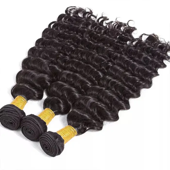Extensions de cheveux brésiliens Remy, ondulés profonds, couleur naturelle, 38-40 pouces, non traité