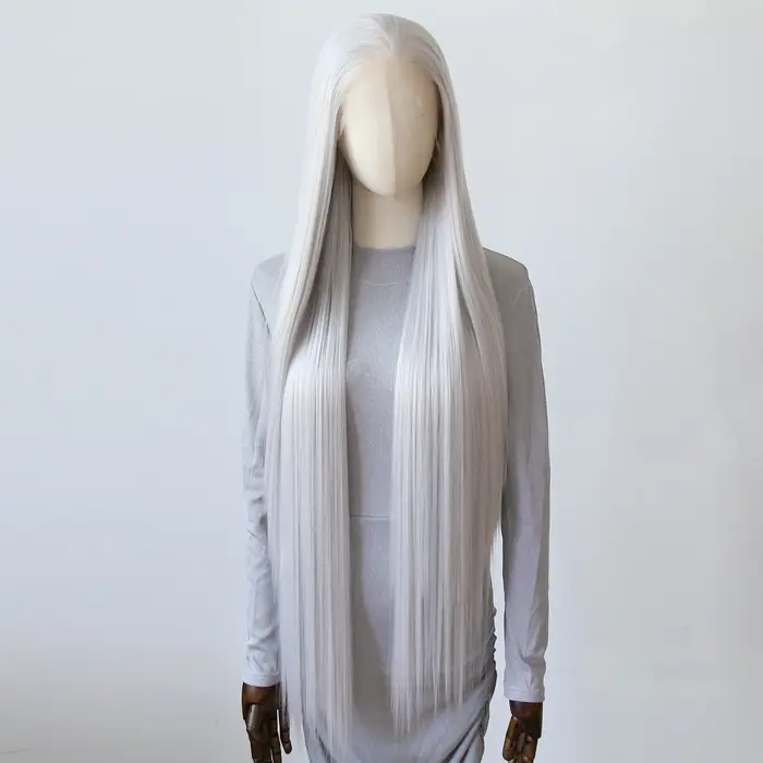 Perruque Lace Front Wig synthétique blanche argentée