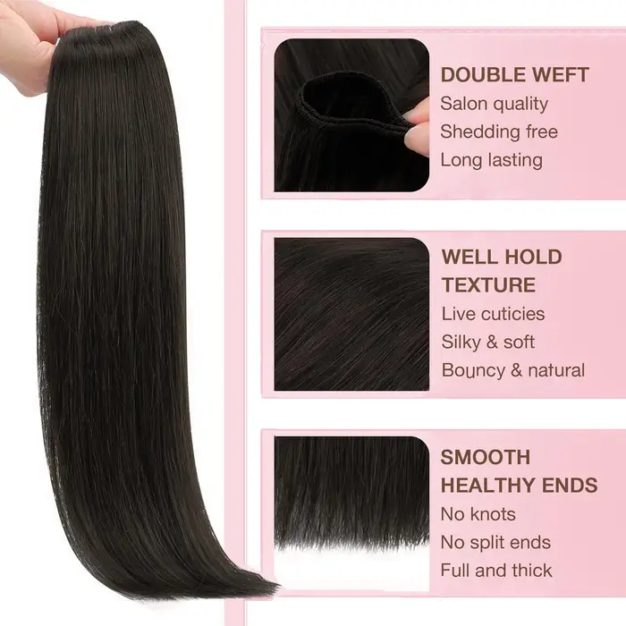 Extensions de cheveux Halo 100% cheveux humains, extensions à clipser avec fil invisible, ligne de pêche invisible # Cheveux raides 1B, 100g/paquet, 16-26 pouces