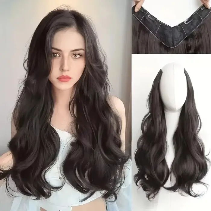 Extensions de cheveux synthétiques invisibles à longues vagues – Look