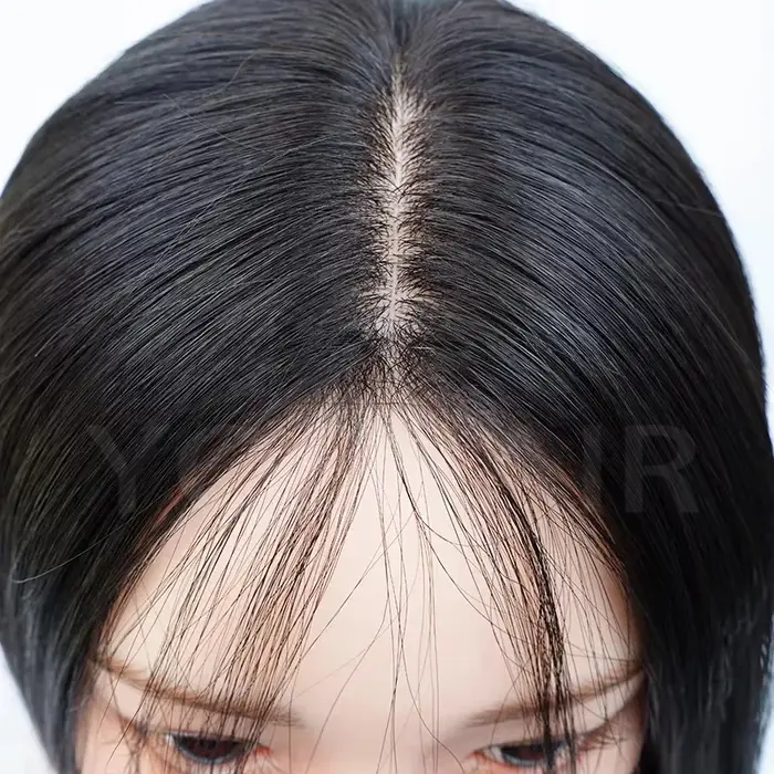 Perruque de Base en soie 6x6 pouces avec frange, perruque de cheveux humains européens vierges, haut