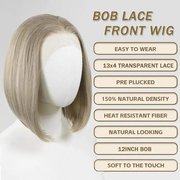 Perruque courte bob blonde avec mèches pour femme